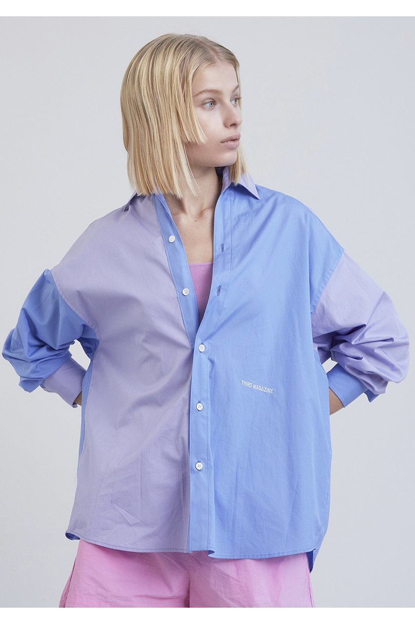 【サードマガジン/THIRD MAGAZINE】のカラーブロックシャツ 人気、トレンドファッション・服の通販 founy(ファニー) 　ファッション　Fashion　レディースファッション　Fashion for Women　トップス・カットソー　Cut & Sew Tops　シャツ・ブラウス・オフィスカジュアル　Elegant Blouses & Button-Ups　スリーブ　Sleeve, Long Sleeve / Short Sleeve　パープル　Purple, Violet　ブロッキング　Color Blocking, Panel Design　ブロック　Block, Solid Block Pattern　ロング　Long, Long-Length　ワンポイント　One Point, Statement Accent　長袖　Long Sleeve, Full Sleeve　other-7|ID: prp329100003833775 ipo3291000000035653265