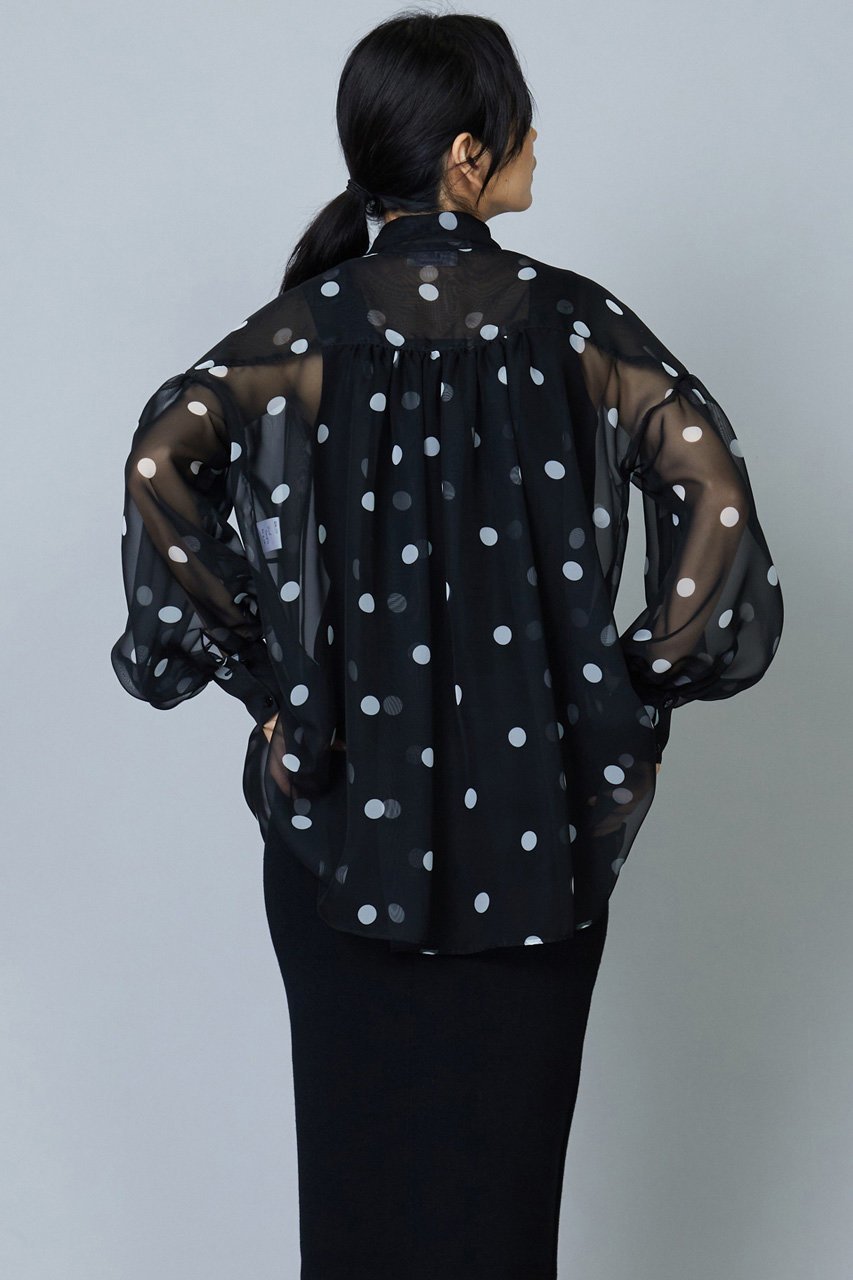 【プルミエ アロンディスモン/1er Arrondissement】のドットボウタイブラウス 人気、トレンドファッション・服の通販 founy(ファニー) 　ファッション　Fashion　レディースファッション　Fashion for Women　トップス・カットソー　Cut & Sew Tops　シャツ・ブラウス・オフィスカジュアル　Elegant Blouses & Button-Ups　おすすめ　Recommended / Our Picks　オーガンジー　Organza Fabric　ギャザー　Gathered, Ruffled　シアー　Sheer, See-Through　シフォン　Chiffon, Lightweight Fabric　スリーブ　Sleeve, Long Sleeve / Short Sleeve　ドット　Polka Dot, Dot Pattern　プリント　Print, Printed Pattern　ロング　Long, Long-Length　other-7|ID: prp329100003843283 ipo3291000000032918487