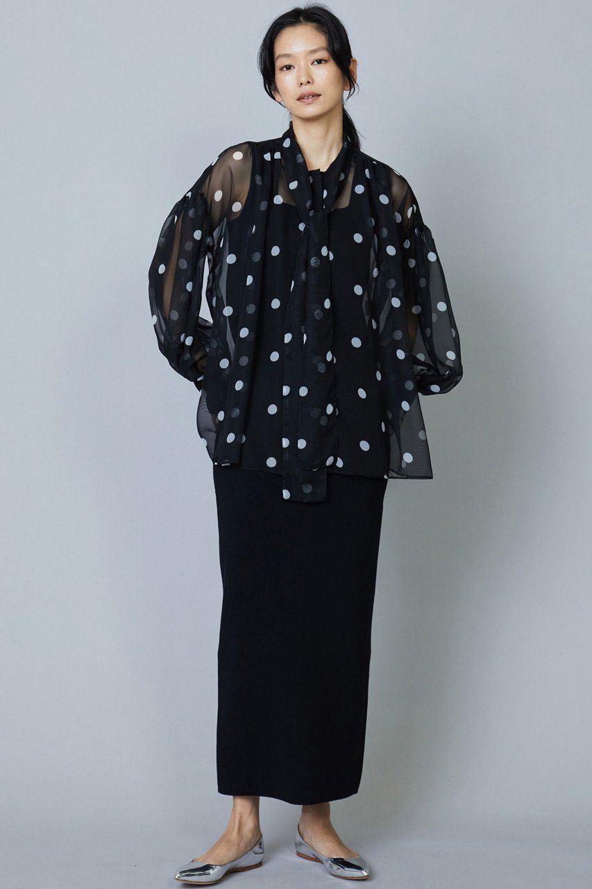 【プルミエ アロンディスモン/1er Arrondissement】のドットボウタイブラウス 人気、トレンドファッション・服の通販 founy(ファニー) 　ファッション　Fashion　レディースファッション　Fashion for Women　トップス・カットソー　Cut & Sew Tops　シャツ・ブラウス・オフィスカジュアル　Elegant Blouses & Button-Ups　おすすめ　Recommended / Our Picks　オーガンジー　Organza Fabric　ギャザー　Gathered, Ruffled　シアー　Sheer, See-Through　シフォン　Chiffon, Lightweight Fabric　スリーブ　Sleeve, Long Sleeve / Short Sleeve　ドット　Polka Dot, Dot Pattern　プリント　Print, Printed Pattern　ロング　Long, Long-Length　other-8|ID: prp329100003843283 ipo3291000000032918502