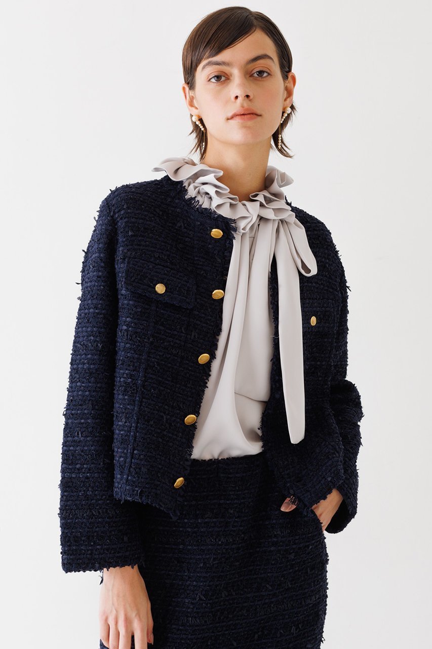 【デザイン ワークス/DESIGN WORKS】の【COOHEM】ツイードニットジャケット インテリア・キッズ・メンズ・レディースファッション・服の通販 founy(ファニー) 　ファッション　Fashion　レディースファッション　Fashion for Women　アウター　Coat / Outerwear Collection　レディースジャケット・軽アウター　Jackets　おすすめ　Recommended / Our Picks　カーディガン　Cardigan, Knitwear　ジャケット　Jacket, Outerwear　ツイード　Twill, Twill Weave　フラップ　Flap, Flap Pocket　ベーシック　Basic, Essential　ポケット　Pocket, Pocket Detail　ネイビー|ID: prp329100003845017 ipo3291000000032956269