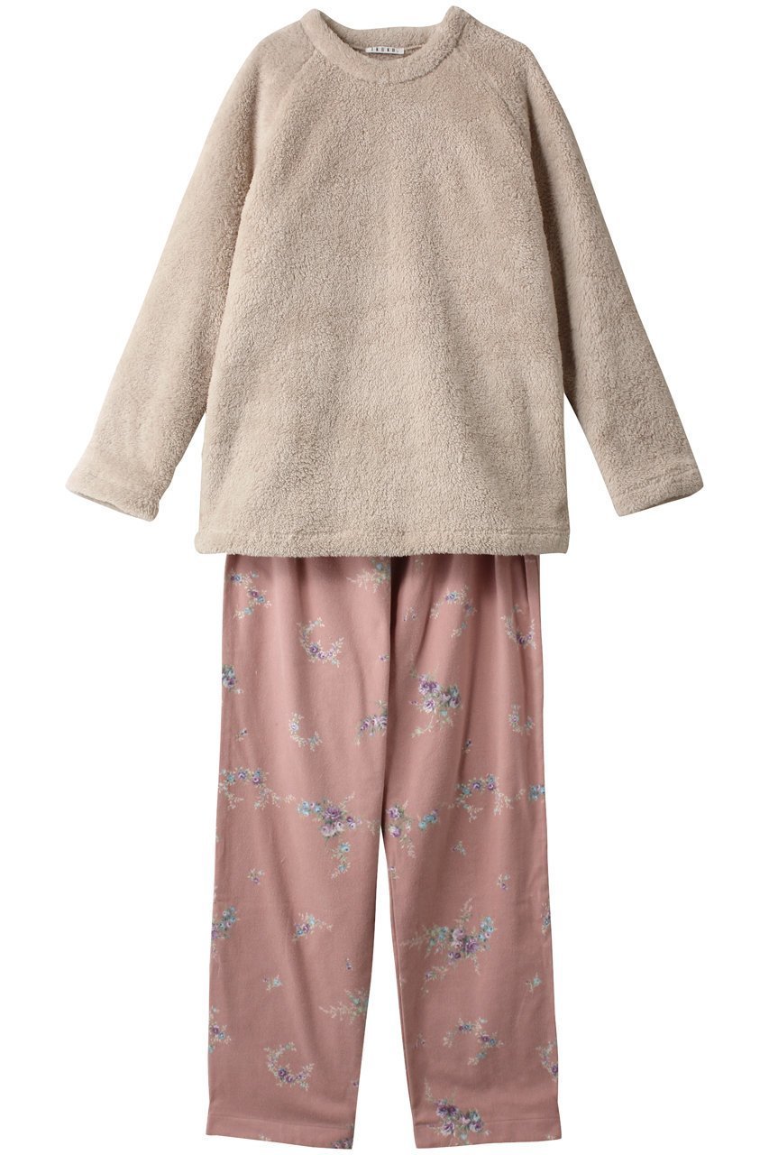 【イクコ/IKUKO】のシープボア&綾ネル花柄プリント パジャマ インテリア・キッズ・メンズ・レディースファッション・服の通販 founy(ファニー) 　ファッション　Fashion　レディースファッション　Fashion for Women　パジャマ　Pajamas, Sleepwear　フォルム　Silhouette, Form　プリント　Print, Printed Pattern　リラックス　Relax, Relaxed Fit　ベージュ×オールドローズ|ID: prp329100003850274 ipo3291000000032835231