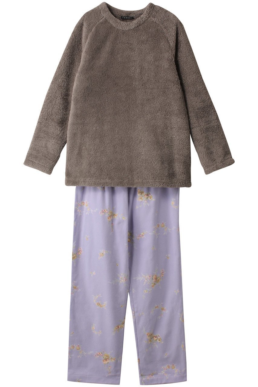 【イクコ/IKUKO】のシープボア&綾ネル花柄プリント パジャマ インテリア・キッズ・メンズ・レディースファッション・服の通販 founy(ファニー) 　ファッション　Fashion　レディースファッション　Fashion for Women　パジャマ　Pajamas, Sleepwear　フォルム　Silhouette, Form　プリント　Print, Printed Pattern　リラックス　Relax, Relaxed Fit　モカ×ラベンダー|ID: prp329100003850274 ipo3291000000032835232