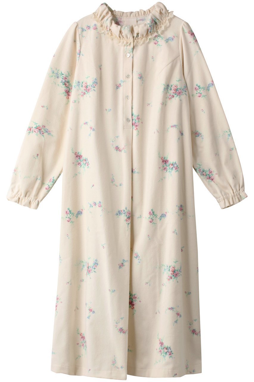 【イクコ/IKUKO】の綾ネル花柄プリント ネグリジェ インテリア・キッズ・メンズ・レディースファッション・服の通販 founy(ファニー) 　ファッション　Fashion　レディースファッション　Fashion for Women　お家時間・ステイホーム　Stay Home / At Home　パジャマ　Pajamas, Sleepwear　プリント　Print, Printed Pattern　レース　Lace, Lace Fabric　エクリュ|ID: prp329100003850275 ipo3291000000032835240