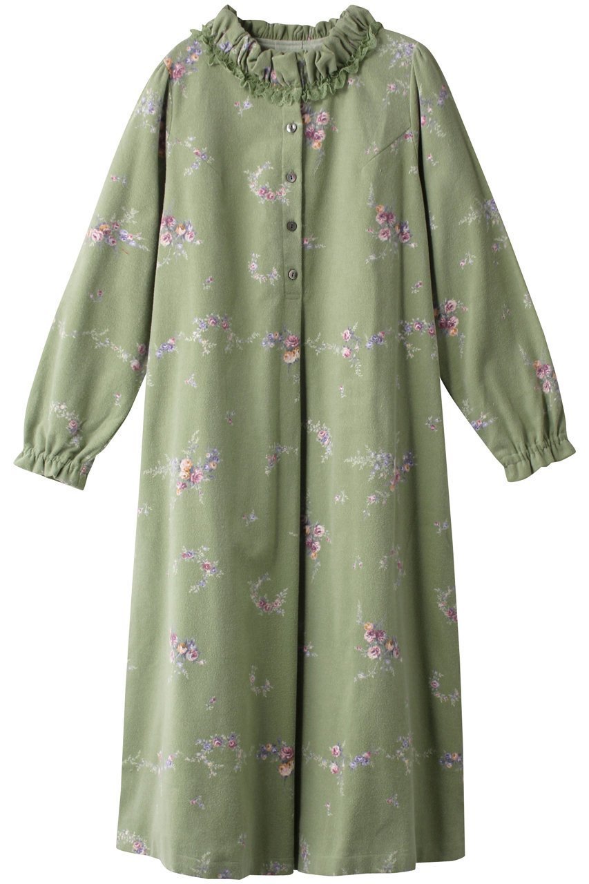【イクコ/IKUKO】の綾ネル花柄プリント ネグリジェ インテリア・キッズ・メンズ・レディースファッション・服の通販 founy(ファニー) 　ファッション　Fashion　レディースファッション　Fashion for Women　お家時間・ステイホーム　Stay Home / At Home　パジャマ　Pajamas, Sleepwear　プリント　Print, Printed Pattern　レース　Lace, Lace Fabric　グリーンティー|ID: prp329100003850275 ipo3291000000032835242