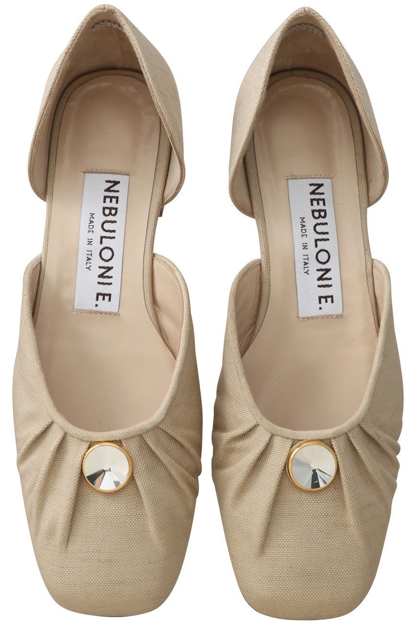 【ネブローニ/NEBULONI E】のクリスタル付きリネンギャザーフラットシューズ インテリア・キッズ・メンズ・レディースファッション・服の通販 founy(ファニー) 　ファッション　Fashion　レディースファッション　WOMEN　ギャザー　Gather　クリスタル　Crystal　シューズ　Shoes　シンプル　Simple　ソックス　Socks　フェミニン　Feminine　フラット　Flat　リネン　Linen　リュクス　Luxe　ベージュ|ID: prp329100003855811 ipo3291000000025369336