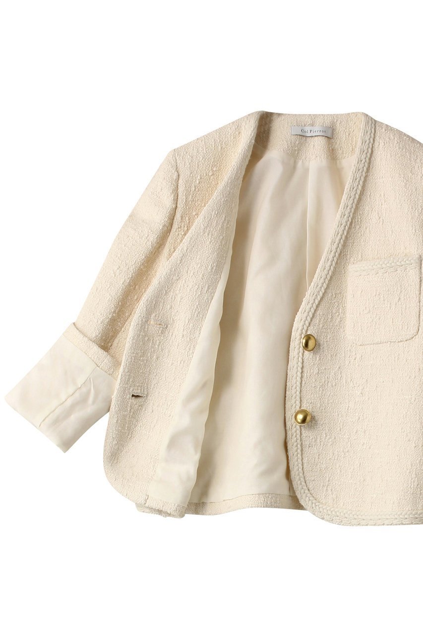 【コルピエロ/Col Pierrot】のコットンツィードジャケット 人気、トレンドファッション・服の通販 founy(ファニー) 　ファッション　Fashion　レディースファッション　WOMEN　アウター　Coat Outerwear　ジャケット　Jackets　エレガント 上品　Elegant　シンプル　Simple　ジャケット　Jacket　スリーブ　Sleeve　ツイード　Tweed　ブレード　Blade　リュクス　Luxe　ロング　Long　other-6|ID: prp329100003861827 ipo3291000000031381317