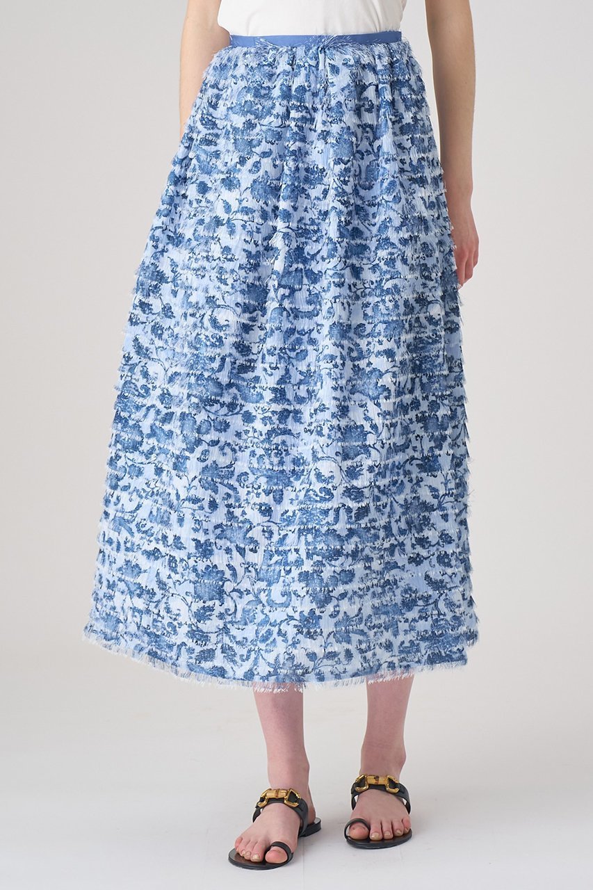 【アナイ/ANAYI】のフランジャプリントタックギャザースカート インテリア・キッズ・メンズ・レディースファッション・服の通販 founy(ファニー) 　ファッション　Fashion　レディースファッション　WOMEN　スカート　Skirt　ロングスカート　Long Skirt　おすすめ　Recommend　イタリア　Italy　コンパクト　Compact　ジャカード　Jacquard　フェザー　Feather　フリンジ　Fringe　プリント　Print　ロング　Long　ライトブルー|ID: prp329100003861854 ipo3291000000025408627
