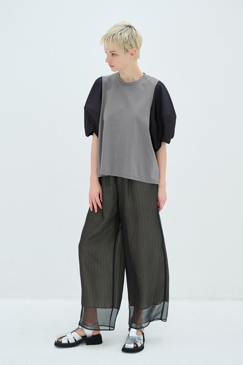 【ランバン オン ブルー/LANVIN en Bleu】の袖布帛コンビカットソー 人気、トレンドファッション・服の通販 founy(ファニー) 　ファッション　Fashion　レディースファッション　WOMEN　トップス・カットソー　Tops/Tshirt　シャツ/ブラウス　Shirts/Blouses　ロング / Tシャツ　T-Shirts　カットソー　Cut and Sewn　カットソー　Cut And Sew　コンビ　Combination　ショート　Short　スリーブ　Sleeve　タフタ　Taffeta　ヴィンテージ　Vintage　エレガント 上品　Elegant　other-2|ID: prp329100003862811 ipo3291000000031380933