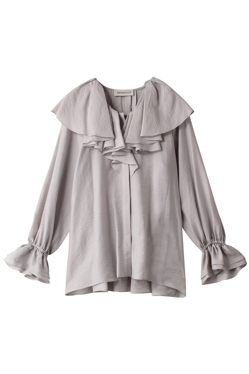 【デパリエ/DEPAREILLE】のフリルシフォンブラウス インテリア・キッズ・メンズ・レディースファッション・服の通販 founy(ファニー) 　ファッション　Fashion　レディースファッション　Fashion for Women　トップス・カットソー　Cut & Sew Tops　シャツ・ブラウス・オフィスカジュアル　Elegant Blouses & Button-Ups　インナー　Innerwear　シアー　Sheer, See-Through　シルク　Silk, 100% Silk　ジャケット　Jacket, Outerwear　スリーブ　Sleeve, Long Sleeve / Short Sleeve　ロング　Long, Long-Length　人気　Popular, Best Seller　グレー|ID: prp329100003862896 ipo3291000000032910071