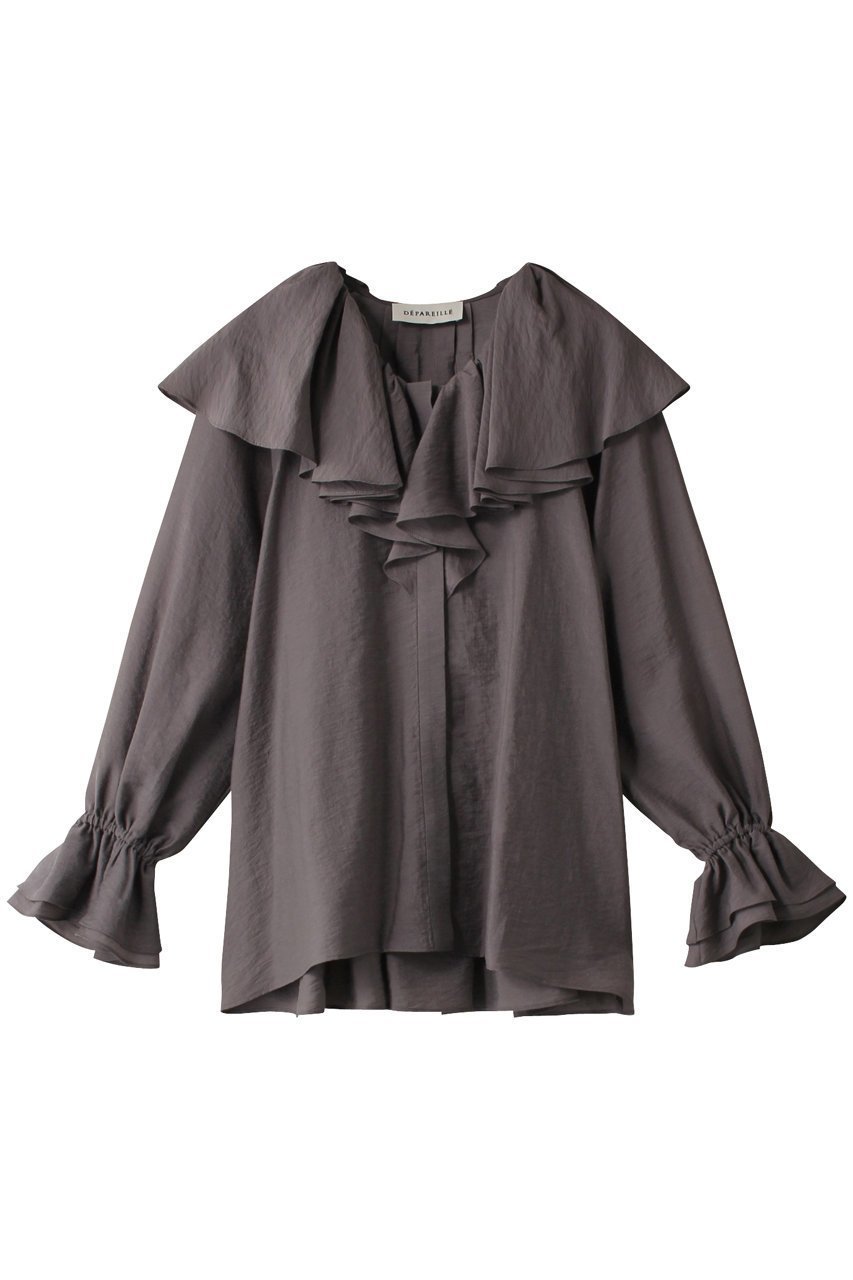 【デパリエ/DEPAREILLE】のフリルシフォンブラウス インテリア・キッズ・メンズ・レディースファッション・服の通販 founy(ファニー) 　ファッション　Fashion　レディースファッション　Fashion for Women　トップス・カットソー　Cut & Sew Tops　シャツ・ブラウス・オフィスカジュアル　Elegant Blouses & Button-Ups　インナー　Innerwear　シアー　Sheer, See-Through　シルク　Silk, 100% Silk　ジャケット　Jacket, Outerwear　スリーブ　Sleeve, Long Sleeve / Short Sleeve　ロング　Long, Long-Length　人気　Popular, Best Seller　チャコールグレー|ID: prp329100003862896 ipo3291000000032910072