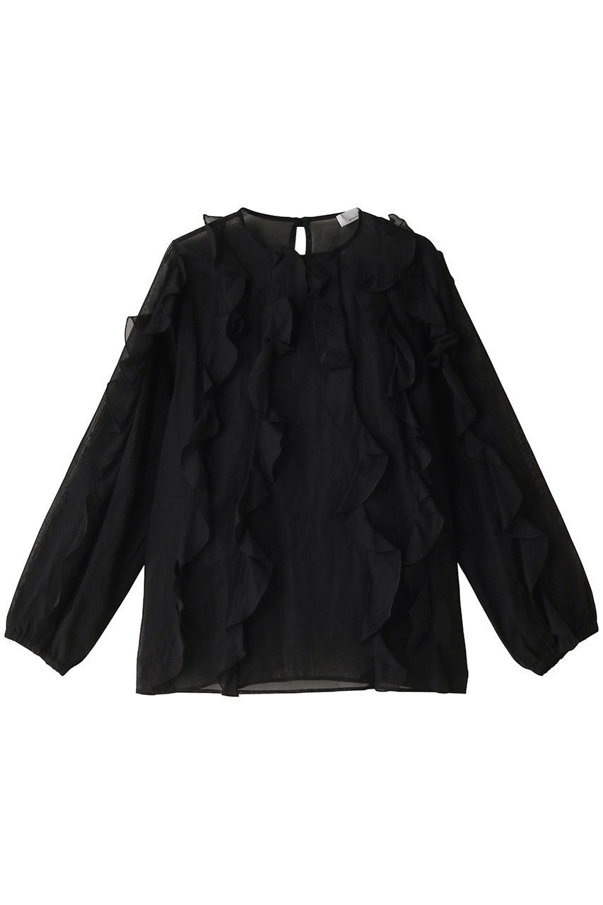 【ジェイドット/j.】のコットンオーガンジーフリルブラウス インテリア・キッズ・メンズ・レディースファッション・服の通販 founy(ファニー) 　ファッション　Fashion　レディースファッション　Fashion for Women　トップス・カットソー　Cut & Sew Tops　シャツ・ブラウス・オフィスカジュアル　Elegant Blouses & Button-Ups　オーガンジー　Organza Fabric　シルク　Silk, 100% Silk　ストライプ　Stripe, Striped Pattern　スリット　Slit, Slit Detail　スリーブ　Sleeve, Long Sleeve / Short Sleeve　パーティ　Party, Party Style　フリル　Frill, Ruffle　ロング　Long, Long-Length　ブラック|ID: prp329100003870491 ipo3291000000035906468