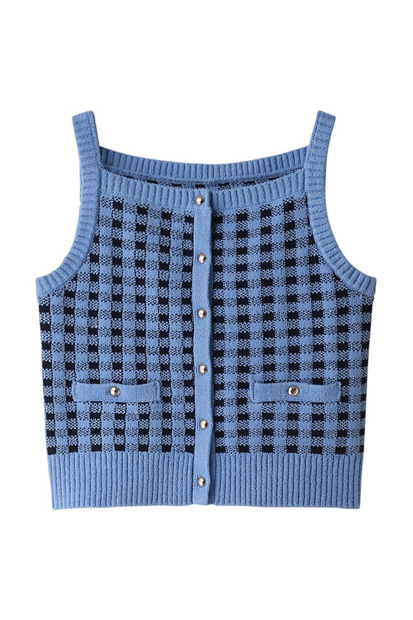 【アナイ/ANAYI】のギンガムブークレキャミ インテリア・キッズ・メンズ・レディースファッション・服の通販 founy(ファニー) 　ファッション　Fashion　レディースファッション　Fashion for Women　トップス・カットソー　Cut & Sew Tops　ニット　Knit Tops & Sweaters　キャミソール&ノースリーブ　Camisoles & Sleeveless Tops　カジュアルプルオーバー・ニットトップス　Pullovers & Knit Tops / Casual Pullovers　おすすめ　Recommended / Our Picks　カーディガン　Cardigan, Knitwear　ギンガム　Gingham, Gingham Fabric　セットアップ　Set-Up, Coordinated Outfit　チェック　Check, Plaid, Tartan　フロント　Front, Front Design　再入荷　Restock / Back in Stock　ブルー|ID: prp329100003874172 ipo3291000000035054035