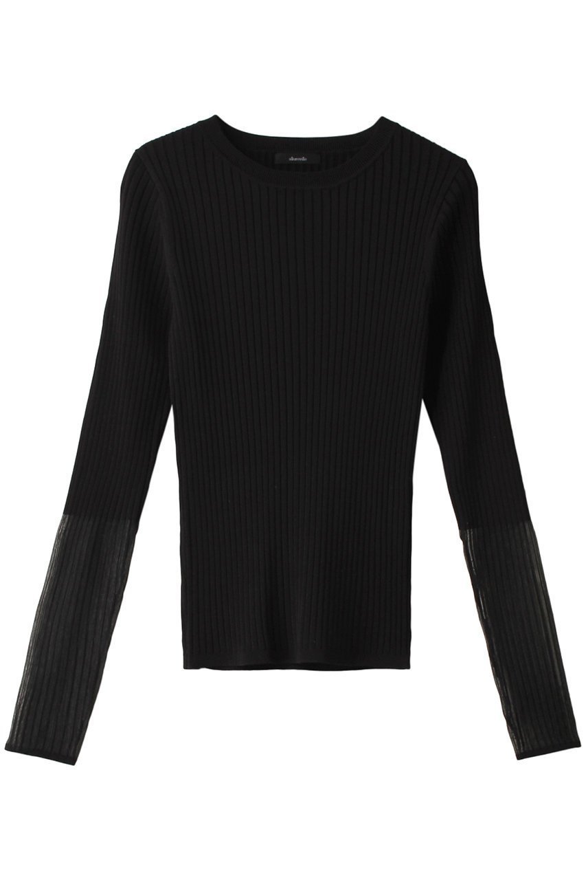 【アルアバイル/allureville】のシアーカフスワイドリブプルオーバー インテリア・キッズ・メンズ・レディースファッション・服の通販 founy(ファニー) 　ファッション　Fashion　レディースファッション　Fashion for Women　トップス・カットソー　Cut & Sew Tops　ニット　Knit Tops & Sweaters　カジュアルプルオーバー・ニットトップス　Pullovers & Knit Tops / Casual Pullovers　おすすめ　Recommended / Our Picks　インナー　Innerwear　コンパクト　Compact, Small Size　シアー　Sheer, See-Through　シンプル　Simple, Minimal　ストライプ　Stripe, Striped Pattern　ワイドリブ　Wide Rib, Wide Ribbed Knit　ブラック|ID: prp329100003876013 ipo3291000000032951564