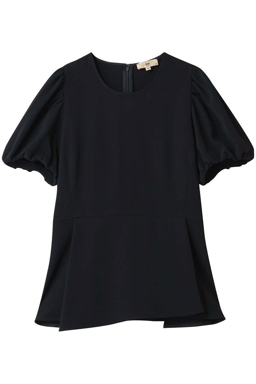【エムダブリュー/MW】のペプラム パフスリーブ ブラウス インテリア・キッズ・メンズ・レディースファッション・服の通販 founy(ファニー) 　ファッション　Fashion　レディースファッション　Fashion for Women　トップス・カットソー　Cut & Sew Tops　シャツ・ブラウス・オフィスカジュアル　Elegant Blouses & Button-Ups　2025年　2025　2025-2026秋冬・A/W　Autumn/Winter 2025–26 AW25–26　ギャザー　Gathered, Ruffled　ショート　Short, Short Length　ストレッチ　Stretch, Stretchy Fabric　スリーブ　Sleeve, Long Sleeve / Short Sleeve　フェミニン　Feminine, Girly　ペプラム　Peplum, Flared Hem　エレガント 上品　Elegant　切替　Switching, Contrast Panel　A/W・秋冬　Autumn/Winter　ダークネイビー|ID: prp329100003876063 ipo3291000000032731384