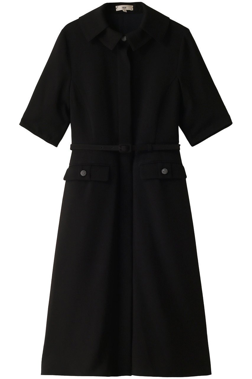 【エムダブリュー/MW】のダブルカラー ドレス インテリア・キッズ・メンズ・レディースファッション・服の通販 founy(ファニー) 　ファッション　Fashion　レディースファッション　Fashion for Women　ワンピース　Dresses　フォーマル・パーティードレス・結婚式用ドレス　Elegant & Casual Dresses　チュニック　Tunic Tops & Dresses　シューズ　Shoes, Footwear　ダブル　Double, Double-Breasted　チュニック　Tunic, Long Top　ドレス　Dress, One-Piece　ドレープ　Drape, Draping Fabric　フラップ　Flap, Flap Pocket　ポケット　Pocket, Pocket Detail　半袖　Short Sleeve, Half Sleeve　ブラック|ID: prp329100003876091 ipo3291000000032896053