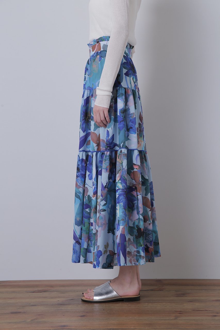 【ヒューエルミュージアム/hueLe Museum】の【STUMBLY】Flower Printed Flare Skirt 人気、トレンドファッション・服の通販 founy(ファニー) 　ファッション　Fashion　レディースファッション　Fashion for Women　スカート　Skirts　ロングスカート　Long Skirts / Maxi & Midi Skirts　ギャザー　Gathered, Ruffled　ジョーゼット　Georgette, Semi-Sheer Fabric　ティアードスカート　Tiered Skirt, Flounced Skirt　パターン　Pattern, Design Print　フリル　Frill, Ruffle　ロング　Long, Long-Length　other-2|ID: prp329100003877486 ipo3291000000036557387