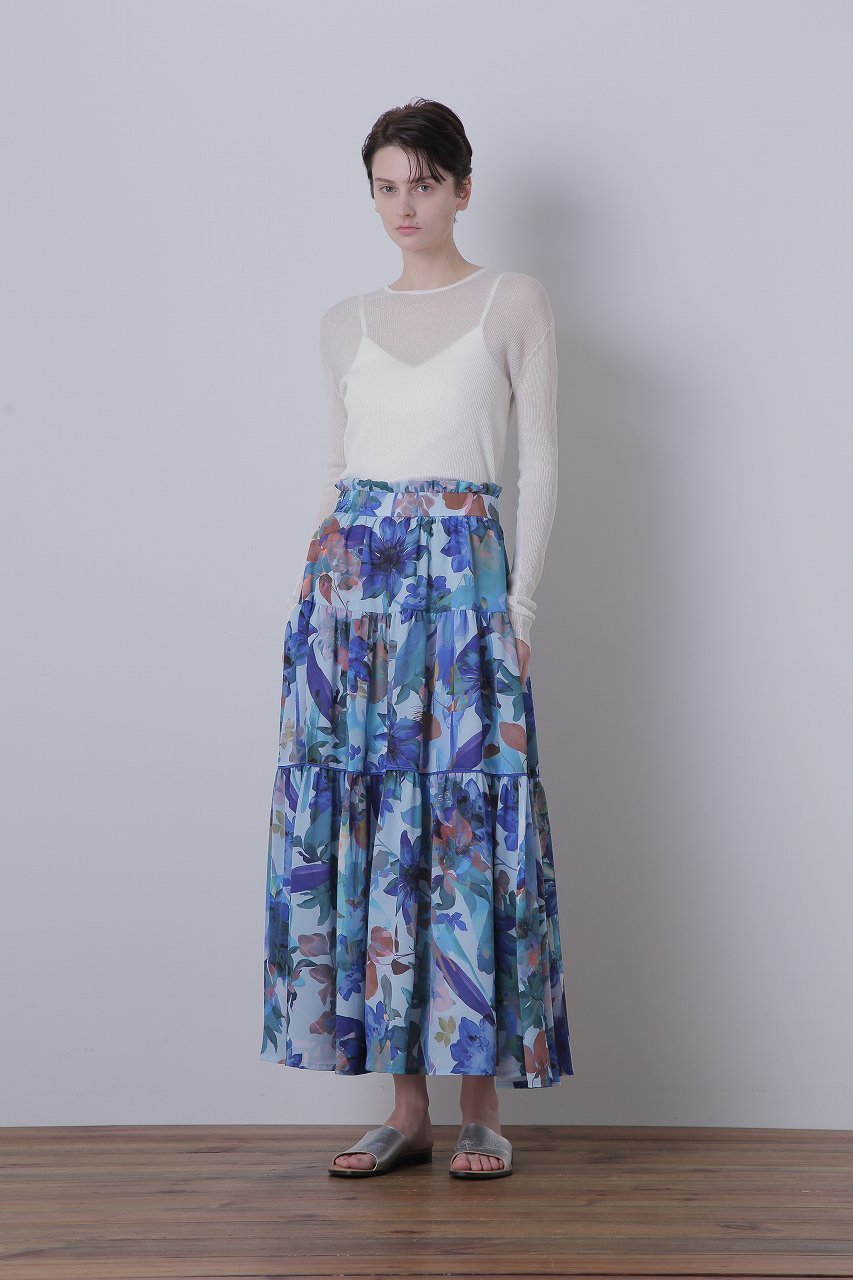 【ヒューエルミュージアム/hueLe Museum】の【STUMBLY】Flower Printed Flare Skirt 人気、トレンドファッション・服の通販 founy(ファニー) 　ファッション　Fashion　レディースファッション　Fashion for Women　スカート　Skirts　ロングスカート　Long Skirts / Maxi & Midi Skirts　ギャザー　Gathered, Ruffled　ジョーゼット　Georgette, Semi-Sheer Fabric　ティアードスカート　Tiered Skirt, Flounced Skirt　パターン　Pattern, Design Print　フリル　Frill, Ruffle　ロング　Long, Long-Length　other-8|ID: prp329100003877486 ipo3291000000036557393