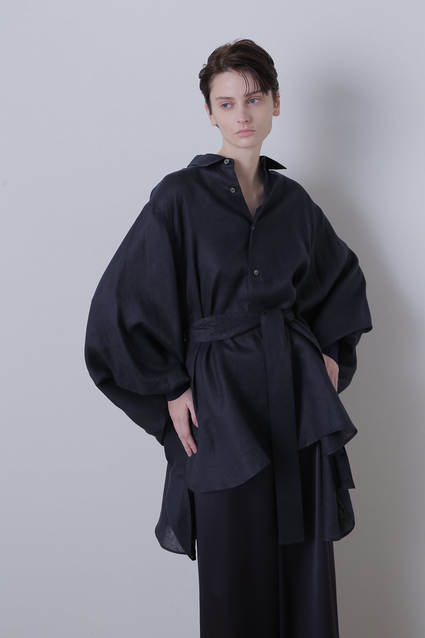 【ヒューエルミュージアム/hueLe Museum】の【STUMBLY】Belted Big Silhouette Blouse インテリア・キッズ・メンズ・レディースファッション・服の通販 founy(ファニー) 　ファッション　Fashion　レディースファッション　Fashion for Women　トップス・カットソー　Cut & Sew Tops　シャツ・ブラウス・オフィスカジュアル　Elegant Blouses & Button-Ups　シンプル　Simple, Minimal　スリーブ　Sleeve, Long Sleeve / Short Sleeve　ポンチョ　Poncho, Cape Style　リボン　Ribbon, Bow　ロング　Long, Long-Length　ネイビー|ID: prp329100003877487 ipo3291000000035959341