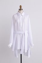 【ヒューエルミュージアム/hueLe Museum】の【STUMBLY】Belted Big Silhouette Blouse 大人の最旬トレンドファッション＆コーディネート founy(ファウニー) ファッション Fashion レディースファッション Fashion for Women トップス・カットソー Cut & Sew Tops シャツ・ブラウス・オフィスカジュアル Elegant Blouses & Button-Ups シンプル Simple, Minimal スリーブ Sleeve, Long Sleeve / Short Sleeve ポンチョ Poncho, Cape Style リボン Ribbon, Bow ロング Long, Long-Length thumbnail ホワイト|ID: prp329100003877487 ipo3291000000036878037
