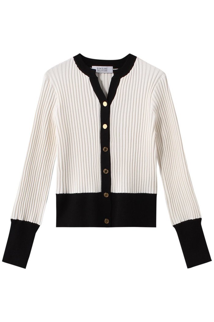 【アルアバイル/allureville】の【Loulou Willoughby】バイカラーキーネックカーディガン インテリア・キッズ・メンズ・レディースファッション・服の通販 founy(ファニー) https://founy.com/ ファッション Fashion レディースファッション Fashion for Women トップス・カットソー Cut & Sew Tops ニット Knit Tops & Sweaters カーディガン・羽織り Layered Style Cardigans おすすめ Recommended / Our Picks カーディガン Cardigan, Knitwear ストライプ Stripe, Striped Pattern ワイドリブ Wide Rib, Wide Ribbed Knit |ID: prp329100003879388 ipo3291000000032950329