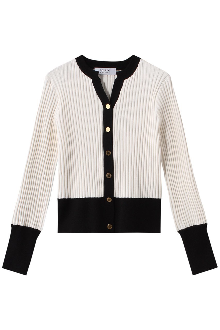 【アルアバイル/allureville】の【Loulou Willoughby】バイカラーキーネックカーディガン 人気、トレンドファッション・服の通販 founy(ファニー) 　ファッション　Fashion　レディースファッション　Fashion for Women　トップス・カットソー　Cut & Sew Tops　ニット　Knit Tops & Sweaters　カーディガン・羽織り　Layered Style Cardigans　おすすめ　Recommended / Our Picks　カーディガン　Cardigan, Knitwear　ストライプ　Stripe, Striped Pattern　ワイドリブ　Wide Rib, Wide Ribbed Knit　 other-1|ID: prp329100003879388 ipo3291000000032950329