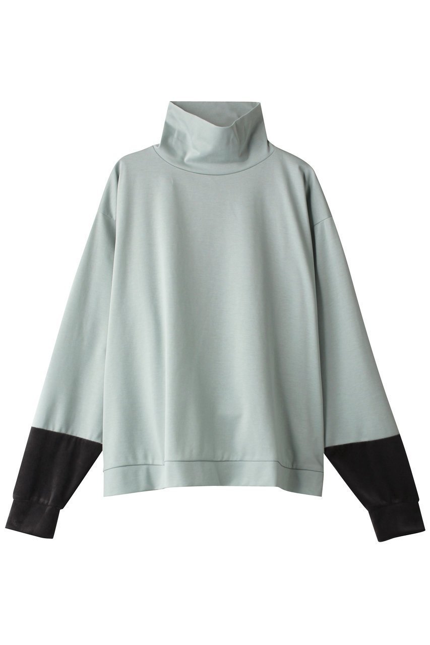 【リムアーク/RIM.ARK】のLong neck long sleeve PO/プルオーバー インテリア・キッズ・メンズ・レディースファッション・服の通販 founy(ファニー) 　ファッション　Fashion　レディースファッション　Fashion for Women　トップス・カットソー　Cut & Sew Tops　シャツ・ブラウス・オフィスカジュアル　Elegant Blouses & Button-Ups　ロングTシャツ・Tシャツ　Longline T-Shirts & Tees　カジュアルプルオーバー・ニットトップス　Pullovers & Knit Tops / Casual Pullovers　カットソー・ベーシックTシャツ　Cut-and-Sewn Tops / Stretch Tees & Basics　カットソー　Cut and Sewn Top　シルケット　Silket, Silky Cotton　スリーブ　Sleeve, Long Sleeve / Short Sleeve　ドッキング　Docking, Mixed Material　ハイネック　High Neck, Mock Neck　ベロア　Velour, Soft Velvet　ロング　Long, Long-Length　ライトグリーン|ID: prp329100003882639 ipo3291000000034969234