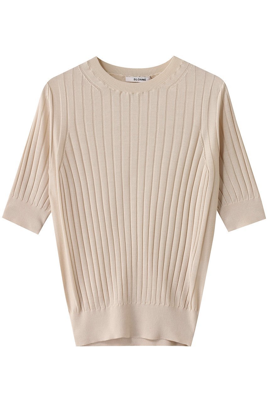 【スローン/SLOANE】の18Gワイドリブ シルク 5分袖クルーネック インテリア・キッズ・メンズ・レディースファッション・服の通販 founy(ファニー) 　ファッション　Fashion　レディースファッション　Fashion for Women　トップス・カットソー　Cut & Sew Tops　ニット　Knit Tops & Sweaters　カジュアルプルオーバー・ニットトップス　Pullovers & Knit Tops / Casual Pullovers　シルク　Silk, 100% Silk　シンプル　Simple, Minimal　ワイドリブ　Wide Rib, Wide Ribbed Knit　エレガント 上品　Elegant　エクリュ|ID: prp329100003882658 ipo3291000000032944320