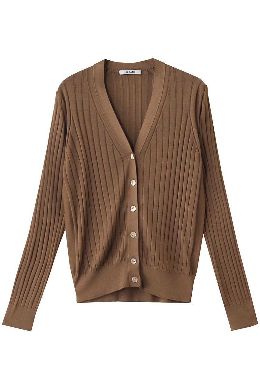 【スローン/SLOANE】の18Gワイドリブ シルク Vネックカーディガン インテリア・キッズ・メンズ・レディースファッション・服の通販 founy(ファニー) 　ファッション　Fashion　レディースファッション　Fashion for Women　トップス・カットソー　Cut & Sew Tops　ニット　Knit Tops & Sweaters　カーディガン・羽織り　Layered Style Cardigans　Vネックトップス　V-Neck Tops / V-Cut Neckline Shirts　なめらか　Smooth, Silky Texture　カーディガン　Cardigan, Knitwear　シルク　Silk, 100% Silk　シンプル　Simple, Minimal　ベーシック　Basic, Essential　ボトム　Bottoms, Lower Wear　ワイドリブ　Wide Rib, Wide Ribbed Knit　エレガント 上品　Elegant　定番　Standard, Basic Item　ブラウン|ID: prp329100003882659 ipo3291000000032944388