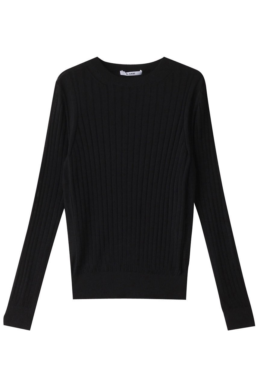 【スローン/SLOANE】の18Gワイドリブ シルク クルーネック インテリア・キッズ・メンズ・レディースファッション・服の通販 founy(ファニー) 　ファッション　Fashion　レディースファッション　Fashion for Women　トップス・カットソー　Cut & Sew Tops　ニット　Knit Tops & Sweaters　カジュアルプルオーバー・ニットトップス　Pullovers & Knit Tops / Casual Pullovers　なめらか　Smooth, Silky Texture　シルク　Silk, 100% Silk　ワイドリブ　Wide Rib, Wide Ribbed Knit　エレガント 上品　Elegant　定番　Standard, Basic Item　ブラック|ID: prp329100003882661 ipo3291000000036688104