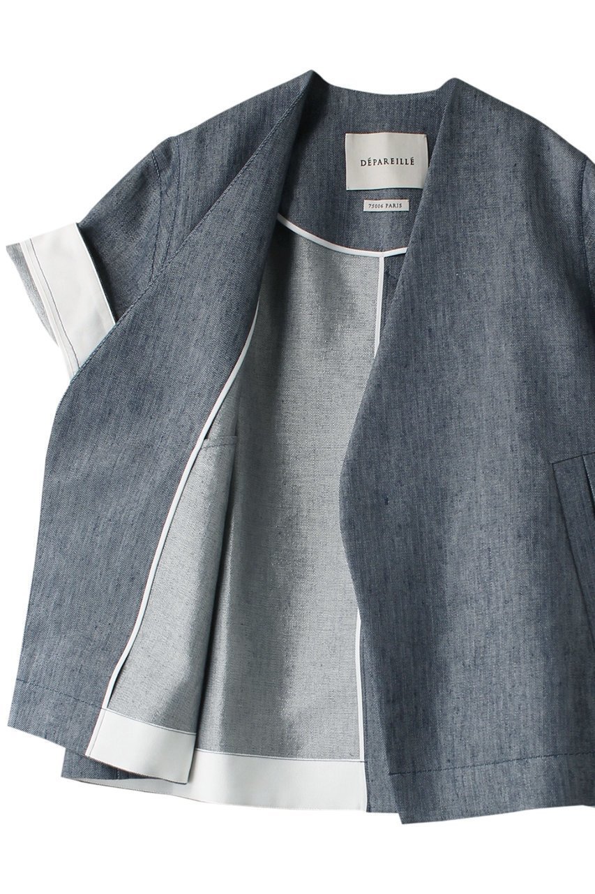 【デパリエ/DEPAREILLE】のデニムフィルムツイルジャケット 人気、トレンドファッション・服の通販 founy(ファニー) 　ファッション　Fashion　レディースファッション　Fashion for Women　アウター　Coat / Outerwear Collection　レディースジャケット・軽アウター　Jackets　おすすめ　Recommended / Our Picks　ジャケット　Jacket, Outerwear　スリット　Slit, Slit Detail　セットアップ　Set-Up, Coordinated Outfit　デニム　Denim, Jeans Material　エレガント 上品　Elegant　半袖　Short Sleeve, Half Sleeve　長袖　Long Sleeve, Full Sleeve　other-6|ID: prp329100003882759 ipo3291000000032959194