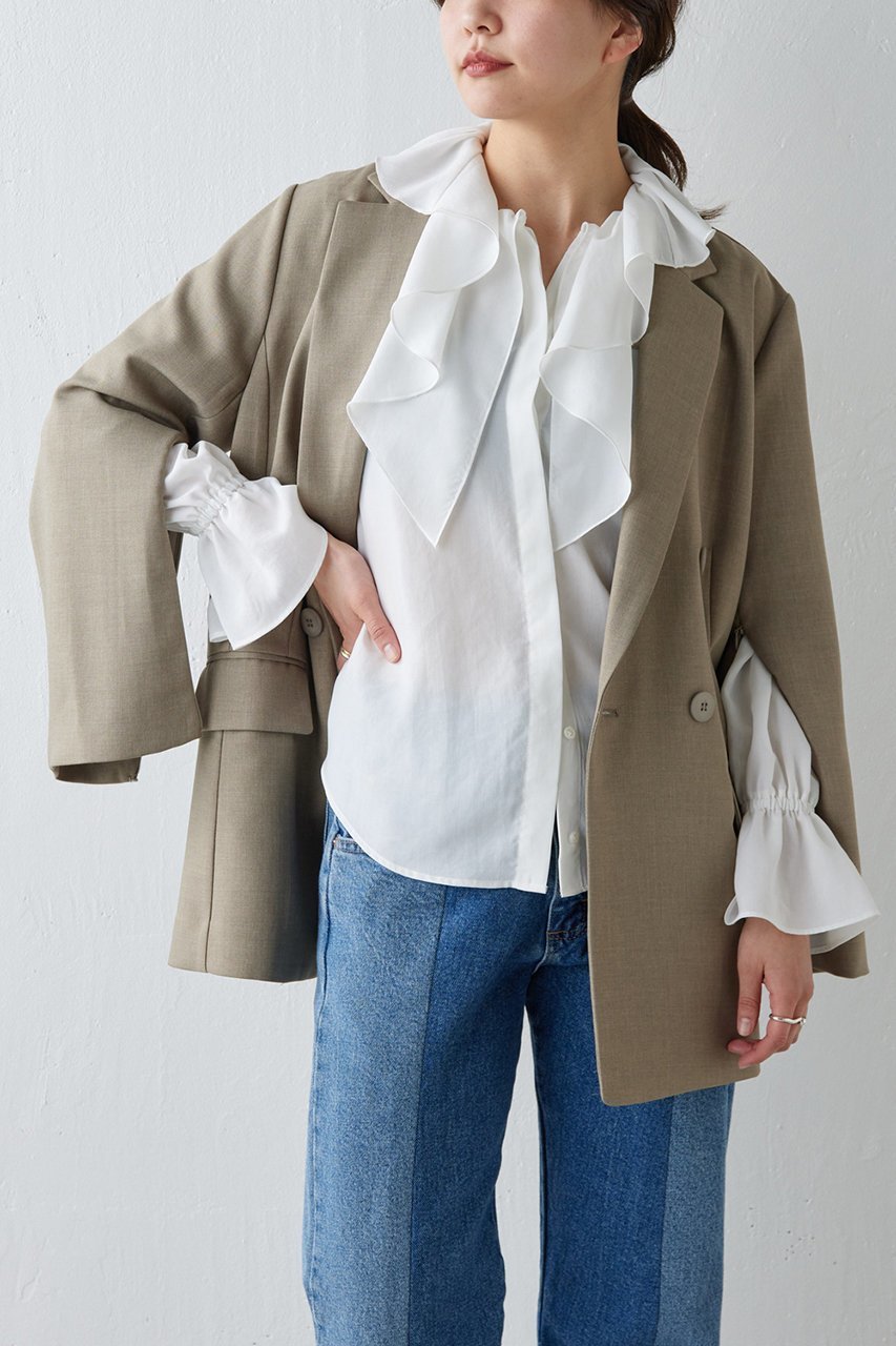 【ガリャルダガランテ/GALLARDAGALANTE】のラッフルカラーブラウス 人気、トレンドファッション・服の通販 founy(ファニー) 　ファッション　Fashion　レディースファッション　Fashion for Women　トップス・カットソー　Cut & Sew Tops　シャツ・ブラウス・オフィスカジュアル　Elegant Blouses & Button-Ups　なめらか　Smooth, Silky Texture　クラシカル　Classical, Vintage-Inspired　スリーブ　Sleeve, Long Sleeve / Short Sleeve　ドレープ　Drape, Draping Fabric　フリル　Frill, Ruffle　ロング　Long, Long-Length　再入荷　Restock / Back in Stock　 other-1|ID: prp329100003883990 ipo3291000000034826016