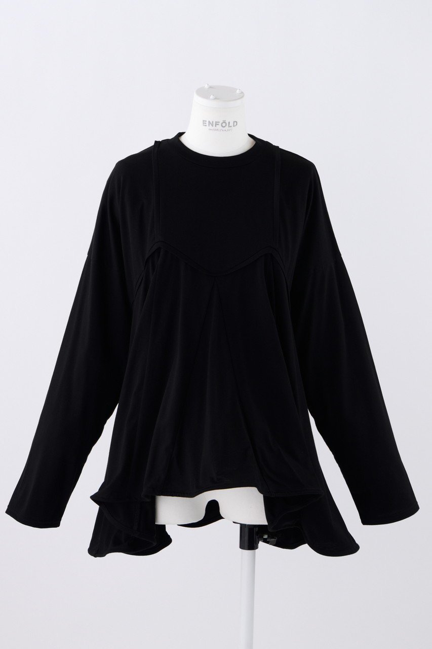 【エンフォルド/ENFOLD】のStaple天竺 メモリーヘムロングスリーブ インテリア・キッズ・メンズ・レディースファッション・服の通販 founy(ファニー) 　ファッション　Fashion　レディースファッション　Fashion for Women　トップス・カットソー　Cut & Sew Tops　シャツ・ブラウス・オフィスカジュアル　Elegant Blouses & Button-Ups　ロングTシャツ・Tシャツ　Longline T-Shirts & Tees　カットソー・ベーシックTシャツ　Cut-and-Sewn Tops / Stretch Tees & Basics　キャミソール　Camisole, Spaghetti Strap Top　スリーブ　Sleeve, Long Sleeve / Short Sleeve　ドレープ　Drape, Draping Fabric　フレア　Flare, Flared　ロング　Long, Long-Length　ワイヤー　Wire, Wired Bra　ブラック|ID: prp329100003885549 ipo3291000000035061696