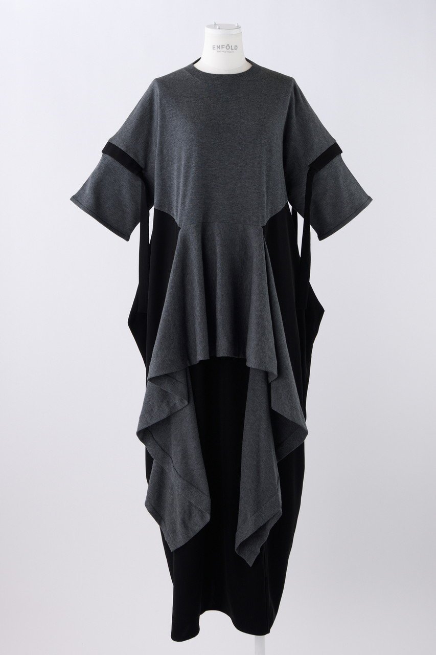 【エンフォルド/ENFOLD】のニット×PEコンビ DRS/ドレス インテリア・キッズ・メンズ・レディースファッション・服の通販 founy(ファニー) 　ファッション　Fashion　レディースファッション　Fashion for Women　ワンピース　Dresses　フォーマル・パーティードレス・結婚式用ドレス　Elegant & Casual Dresses　チュニック　Tunic Tops & Dresses　コンビ　Combo, Combination Style　チュニック　Tunic, Long Top　ドレス　Dress, One-Piece　ミックス　Mix, Mixed Style　ロング　Long, Long-Length　エレガント 上品　Elegant　チャコールグレー|ID: prp329100003885550 ipo3291000000032921999