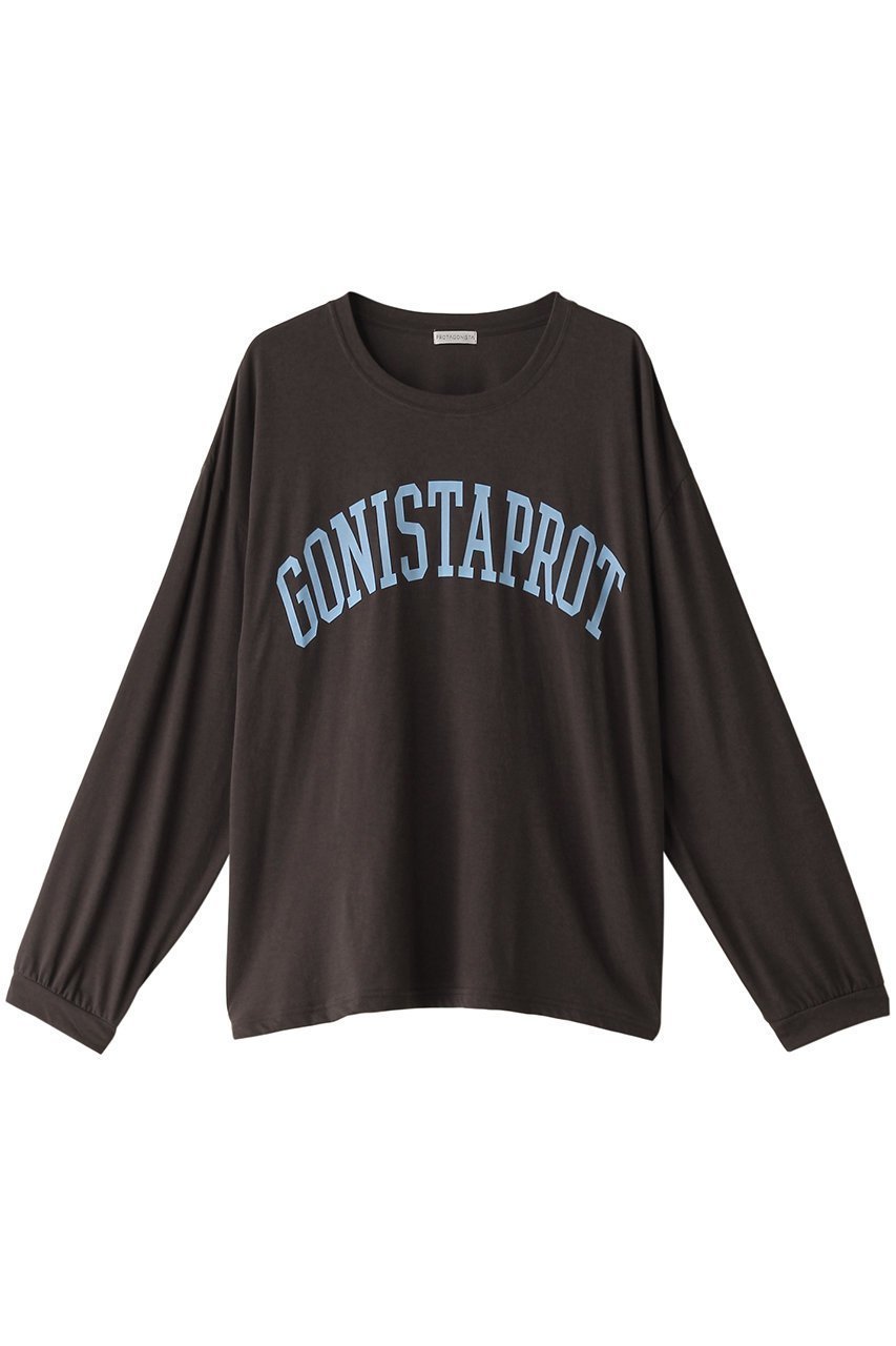 【プロタゴニスタ/PROTAGONISTA】のGONISTAPROT プリント ロング Tシャツ インテリア・キッズ・メンズ・レディースファッション・服の通販 founy(ファニー) 　ファッション　Fashion　レディースファッション　WOMEN　トップス・カットソー　Tops/Tshirt　シャツ/ブラウス　Shirts/Blouses　ロング / Tシャツ　T-Shirts　カットソー　Cut and Sewn　おすすめ　Recommend　スリーブ　Sleeve　フロント　Front　プリント　Print　ロング　Long　ブラウン×ブルー|ID: prp329100003889857 ipo3291000000029959944