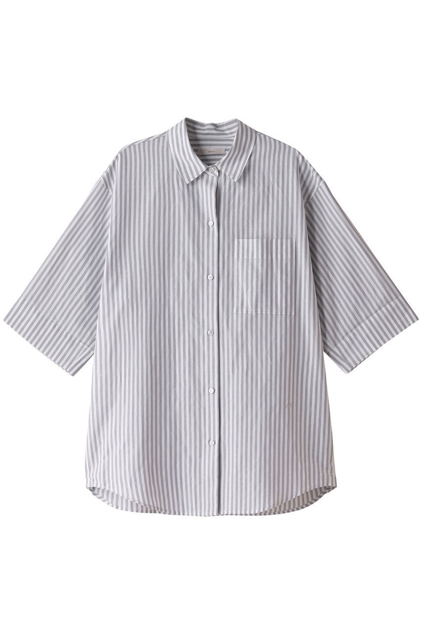 【エブール/ebure】の【Living】コットンリネンストライプ 七分袖シャツ インテリア・キッズ・メンズ・レディースファッション・服の通販 founy(ファウニー) 　ファッション　Fashion　レディースファッション　Fashion for Women　トップス・カットソー　Cut & Sew Tops　シャツ・ブラウス・オフィスカジュアル　Elegant Blouses & Button-Ups　ショート　Short, Short Length　スリーブ　Sleeve, Long Sleeve / Short Sleeve　定番　Standard, Basic Item　グレー|ID: prp329100003890815 ipo3291000000036654101