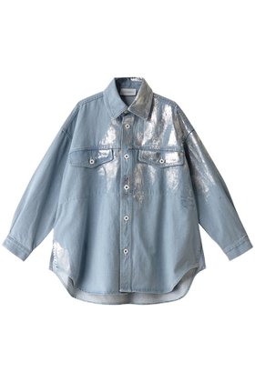 【ヒューエルミュージアム/hueLe Museum】 【STUMBLY】シルバーホイルプリンテッドデニムシャツ人気、トレンドファッション・服の通販 founy(ファニー) ファッション Fashion レディースファッション Fashion for Women トップス・カットソー Cut & Sew Tops シャツ・ブラウス・オフィスカジュアル Elegant Blouses & Button-Ups スリーブ Sleeve, Long Sleeve / Short Sleeve デニム Denim, Jeans Material パターン Pattern, Design Print プリント Print, Printed Pattern ロング Long, Long-Length |ID:prp329100003892495