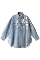 【ヒューエルミュージアム/hueLe Museum】の【STUMBLY】シルバーホイルプリンテッドデニムシャツ 人気、トレンドファッション・服の通販 founy(ファニー) ファッション Fashion レディースファッション Fashion for Women トップス・カットソー Cut & Sew Tops シャツ・ブラウス・オフィスカジュアル Elegant Blouses & Button-Ups スリーブ Sleeve, Long Sleeve / Short Sleeve デニム Denim, Jeans Material パターン Pattern, Design Print プリント Print, Printed Pattern ロング Long, Long-Length thumbnail ブルー|ID: prp329100003892495 ipo3291000000035823840