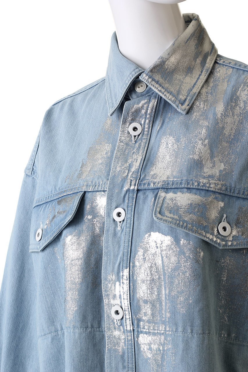 【ヒューエルミュージアム/hueLe Museum】の【STUMBLY】シルバーホイルプリンテッドデニムシャツ 人気、トレンドファッション・服の通販 founy(ファニー) 　ファッション　Fashion　レディースファッション　Fashion for Women　トップス・カットソー　Cut & Sew Tops　シャツ・ブラウス・オフィスカジュアル　Elegant Blouses & Button-Ups　スリーブ　Sleeve, Long Sleeve / Short Sleeve　デニム　Denim, Jeans Material　パターン　Pattern, Design Print　プリント　Print, Printed Pattern　ロング　Long, Long-Length　other-5|ID: prp329100003892495 ipo3291000000036725629