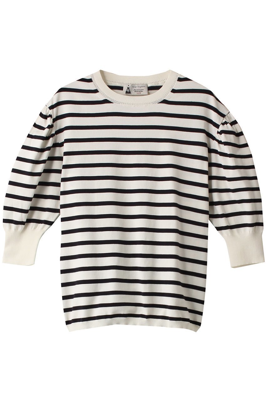 【ルール ロジェット/leur logette】のPima cottonボリュームスリーブトップス インテリア・キッズ・メンズ・レディースファッション・服の通販 founy(ファニー) 　ファッション　Fashion　レディースファッション　Fashion for Women　トップス・カットソー　Cut & Sew Tops　ニット　Knit Tops & Sweaters　カジュアルプルオーバー・ニットトップス　Pullovers & Knit Tops / Casual Pullovers　ボリューム袖・フリルスリーブブラウス　Voluminous & Ruffle Sleeves / Puffy Sleeve Tops　イタリア　Italy　フェミニン　Feminine, Girly　ボーダー　Border, Stripe　人気　Popular, Best Seller　定番　Standard, Basic Item　オフブルー|ID: prp329100003898812 ipo3291000000032931063
