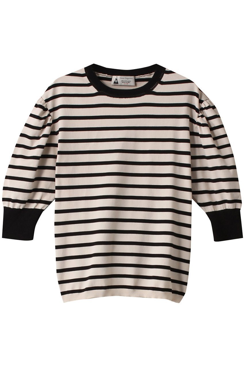 【ルール ロジェット/leur logette】のPima cottonボリュームスリーブトップス インテリア・キッズ・メンズ・レディースファッション・服の通販 founy(ファニー) 　ファッション　Fashion　レディースファッション　Fashion for Women　トップス・カットソー　Cut & Sew Tops　ニット　Knit Tops & Sweaters　カジュアルプルオーバー・ニットトップス　Pullovers & Knit Tops / Casual Pullovers　ボリューム袖・フリルスリーブブラウス　Voluminous & Ruffle Sleeves / Puffy Sleeve Tops　イタリア　Italy　フェミニン　Feminine, Girly　ボーダー　Border, Stripe　人気　Popular, Best Seller　定番　Standard, Basic Item　クリーム×ブラック|ID: prp329100003898812 ipo3291000000032931071