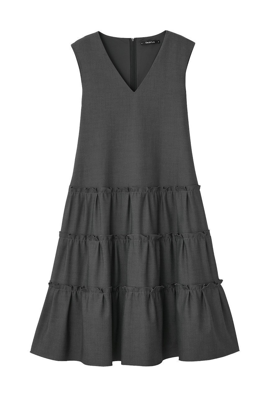 【デイジーリン/DAISY LIN】のDress “Millefeuille V Slim” インテリア・キッズ・メンズ・レディースファッション・服の通販 founy(ファニー) 　ファッション　Fashion　レディースファッション　Ladies' Fashion Online　ワンピース　Dress　ドレス　Party Dresses　チュニック　Tunic　ウォッシャブル　Washable　チュニック　Tunic　フェミニン　Feminine　フリル　Frills　再入荷　Restock/Back In Stock/Re Arrival　ミディアムグレー|ID: prp329100003898840 ipo3291000000032649217
