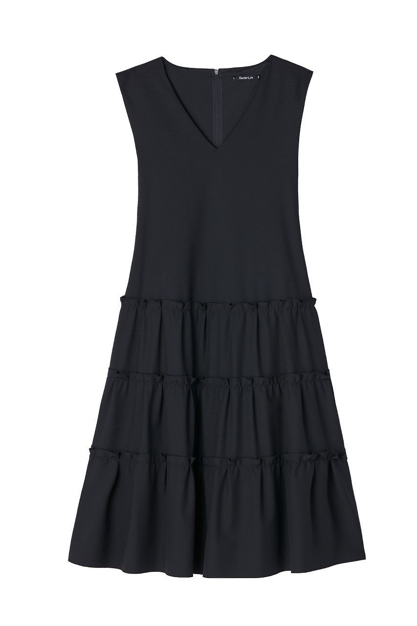 【デイジーリン/DAISY LIN】のDress “Millefeuille V Slim” インテリア・キッズ・メンズ・レディースファッション・服の通販 founy(ファニー) 　ファッション　Fashion　レディースファッション　Ladies' Fashion Online　ワンピース　Dress　ドレス　Party Dresses　チュニック　Tunic　ウォッシャブル　Washable　チュニック　Tunic　フェミニン　Feminine　フリル　Frills　再入荷　Restock/Back In Stock/Re Arrival　ミッドナイトブルー|ID: prp329100003898840 ipo3291000000032649218