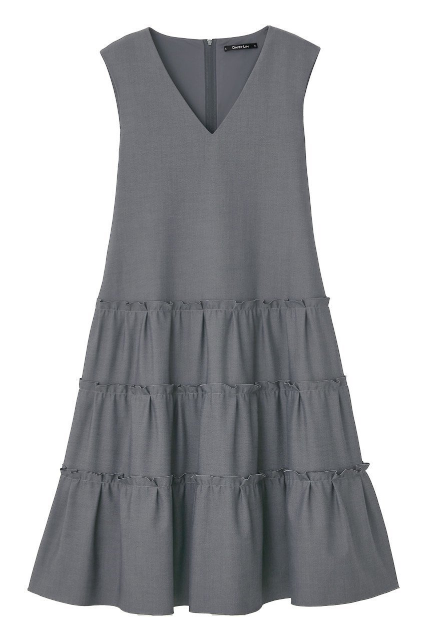 【デイジーリン/DAISY LIN】のDress “Millefeuille V Slim” インテリア・キッズ・メンズ・レディースファッション・服の通販 founy(ファウニー) 　ファッション　Fashion　レディースファッション　Fashion for Women　ワンピース　Dresses　フォーマル・パーティードレス・結婚式用ドレス　Elegant & Casual Dresses　チュニック　Tunic Tops & Dresses　アンダー　Underwear Essentials　ウォッシャブル　Machine Washable　ギャザー　Gathered, Ruffled　シェイプ　Shape, Slim Fit　チュニック　Tunic, Long Top　ドレス　Dress, One-Piece　人気　Popular, Best Seller　バランス　Balance, Style Balance　フェミニン　Feminine, Girly　フリル　Frill, Ruffle　夏　Summer　グレー|ID: prp329100003898840 ipo3291000000036651734