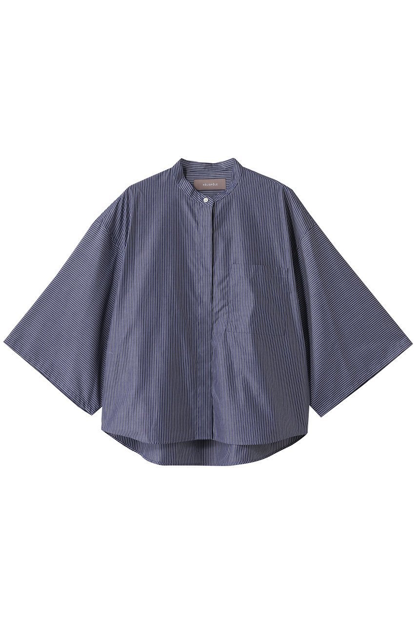 【エリオポール/heliopole】のビッグスリーブシャツ インテリア・キッズ・メンズ・レディースファッション・服の通販 founy(ファニー) 　ファッション　Fashion　レディースファッション　Fashion for Women　トップス・カットソー　Cut & Sew Tops　シャツ・ブラウス・オフィスカジュアル　Elegant Blouses & Button-Ups　ショート　Short, Short Length　スリーブ　Sleeve, Long Sleeve / Short Sleeve　バランス　Balance, Style Balance　ビッグ　Big, Oversized　フロント　Front, Front Design　ネイビーストライプ|ID: prp329100003899039 ipo3291000000035473862