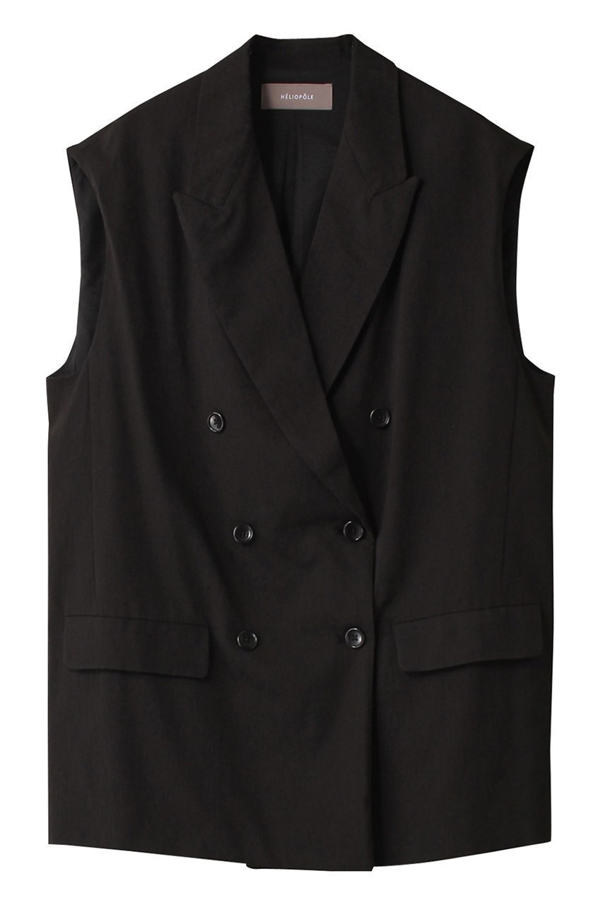 【エリオポール/heliopole】のダブルブレストジレ インテリア・キッズ・メンズ・レディースファッション・服の通販 founy(ファニー) 　ファッション　Fashion　レディースファッション　Fashion for Women　アウター　Coat / Outerwear Collection　レディースジャケット・軽アウター　Jackets　ジャケット　Jacket, Outerwear　ストレッチ　Stretch, Stretchy Fabric　ベスト　Vest, Waistcoat　リネン　Linen, Linen Fabric　エレガント 上品　Elegant　夏　Summer　春　Spring　S/S・春夏　SS, Spring/Summer, Warm Season　ブラック|ID: prp329100003899043 ipo3291000000036223635