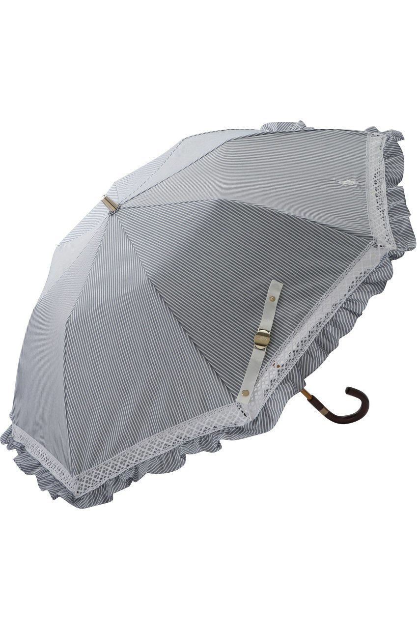 【ポロラルフローレン/POLO RALPH LAUREN】の晴雨兼用 先染めストライプ×フリル楽折傘 インテリア・キッズ・メンズ・レディースファッション・服の通販 founy(ファニー) 　ファッション　Fashion　レディースファッション　Fashion for Women　レイングッズ・傘・晴雨兼用傘　Umbrellas & Rain Gear　ウッド　Wooden Design　ストライプ　Stripe, Striped Pattern　ハンカチ　Handkerchief, Hanky　フリル　Frill, Ruffle　傘　Umbrella, Parasol　夏　Summer　時計　Watch, Wristwatch　ディープブルー|ID: prp329100003899197 ipo3291000000032803084