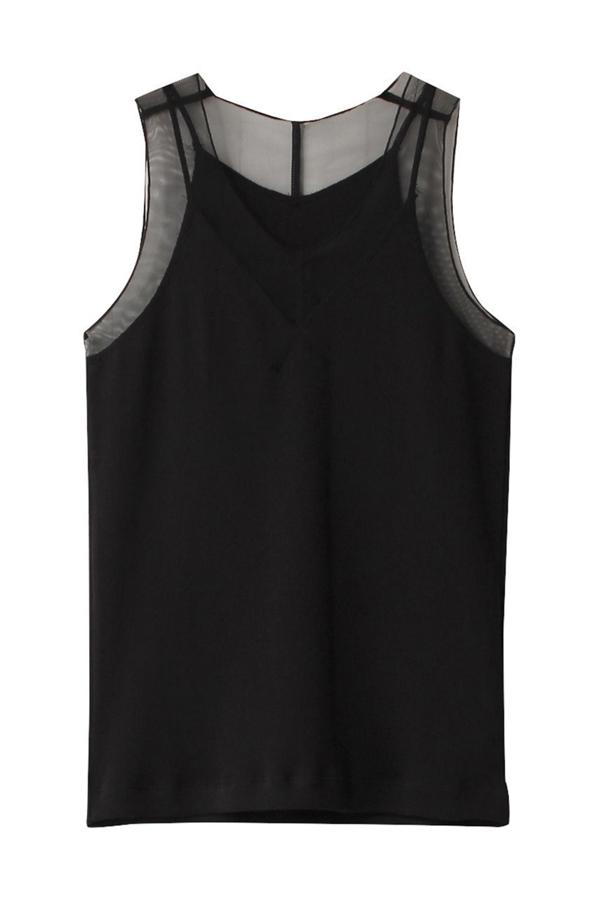 【マルティニーク/martinique】のリブチュールタンク インテリア・キッズ・メンズ・レディースファッション・服の通販 founy(ファニー) 　ファッション　Fashion　レディースファッション　Fashion for Women　トップス・カットソー　Cut & Sew Tops　キャミソール&ノースリーブ　Camisoles & Sleeveless Tops　シャツ・ブラウス・オフィスカジュアル　Elegant Blouses & Button-Ups　ロングTシャツ・Tシャツ　Longline T-Shirts & Tees　カットソー・ベーシックTシャツ　Cut-and-Sewn Tops / Stretch Tees & Basics　インナー　Innerwear　キャミソール　Camisole, Spaghetti Strap Top　シアー　Sheer, See-Through　タンク　Tank Top, Sleeveless Top　チュール　Tulip, Tulip Motif　ドッキング　Docking, Mixed Material　フィット　Fit, Slim Fit　ブラック|ID: prp329100003901416 ipo3291000000032938884