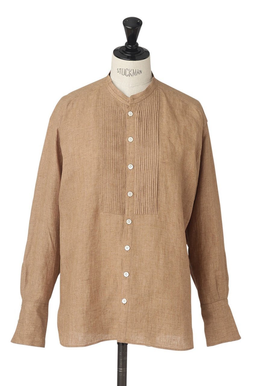 【オブリオ/AUBRIOT】のALBINIリネン バンドカラーシャツ インテリア・キッズ・メンズ・レディースファッション・服の通販 founy(ファニー) 　ファッション　Fashion　レディースファッション　Fashion for Women　トップス・カットソー　Cut & Sew Tops　シャツ・ブラウス・オフィスカジュアル　Elegant Blouses & Button-Ups　イタリア　Italy　クラシック　Classic, Timeless Style　スリーブ　Sleeve, Long Sleeve / Short Sleeve　デニム　Denim, Jeans Material　トレンド　Trend, Trending Now　ドレス　Dress, One-Piece　ベーシック　Basic, Essential　メンズ　Men's, Menswear　リネン　Linen, Linen Fabric　ロング　Long, Long-Length　エレガント 上品　Elegant　再入荷　Restock / Back in Stock　キャメルブラウン|ID: prp329100003904936 ipo3291000000035083768