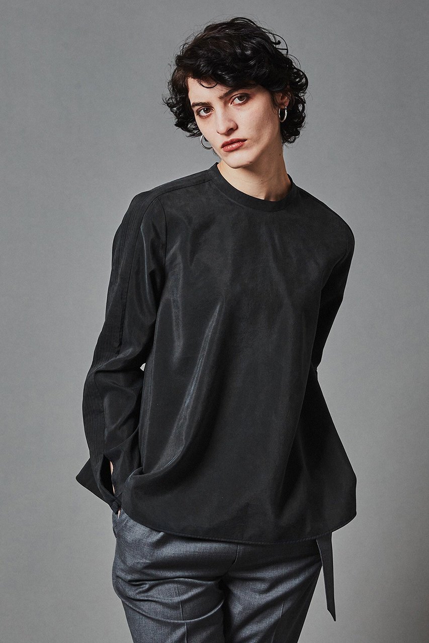 【オブリオ/AUBRIOT】のシルクナイロンサンドウォッシュ フレアブラウス インテリア・キッズ・メンズ・レディースファッション・服の通販 founy(ファニー) 　ファッション　Fashion　レディースファッション　Fashion for Women　トップス・カットソー　Cut & Sew Tops　シャツ・ブラウス・オフィスカジュアル　Elegant Blouses & Button-Ups　エレガント 上品　Elegant　コンパクト　Compact, Small Size　シルク　Silk, 100% Silk　スリーブ　Sleeve, Long Sleeve / Short Sleeve　フレア　Flare, Flared　ロング　Long, Long-Length　再入荷　Restock / Back in Stock　ブラック|ID: prp329100003904937 ipo3291000000035083778