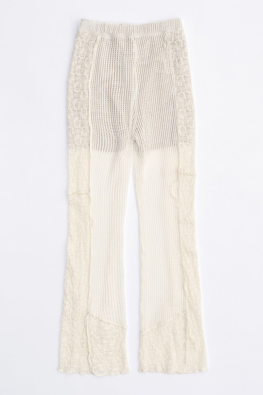 【メゾンスペシャル/MAISON SPECIAL】のMesh Combination Outseam Flare Pants/メッシュコンビアウトシームフレアパンツ インテリア・キッズ・メンズ・レディースファッション・服の通販 founy(ファウニー) 　ファッション　Fashion　レディースファッション　Fashion for Women　パンツ　Pants & Trousers　おすすめ　Recommended / Our Picks　コンビ　Combo, Combination Style　シアー　Sheer, See-Through　ストレッチ　Stretch, Stretchy Fabric　チュニック　Tunic, Long Top　バランス　Balance, Style Balance　フレア　Flare, Flared　レース　Lace, Lace Fabric　WHT(ホワイト)|ID: prp329100003909927 ipo3291000000036804689